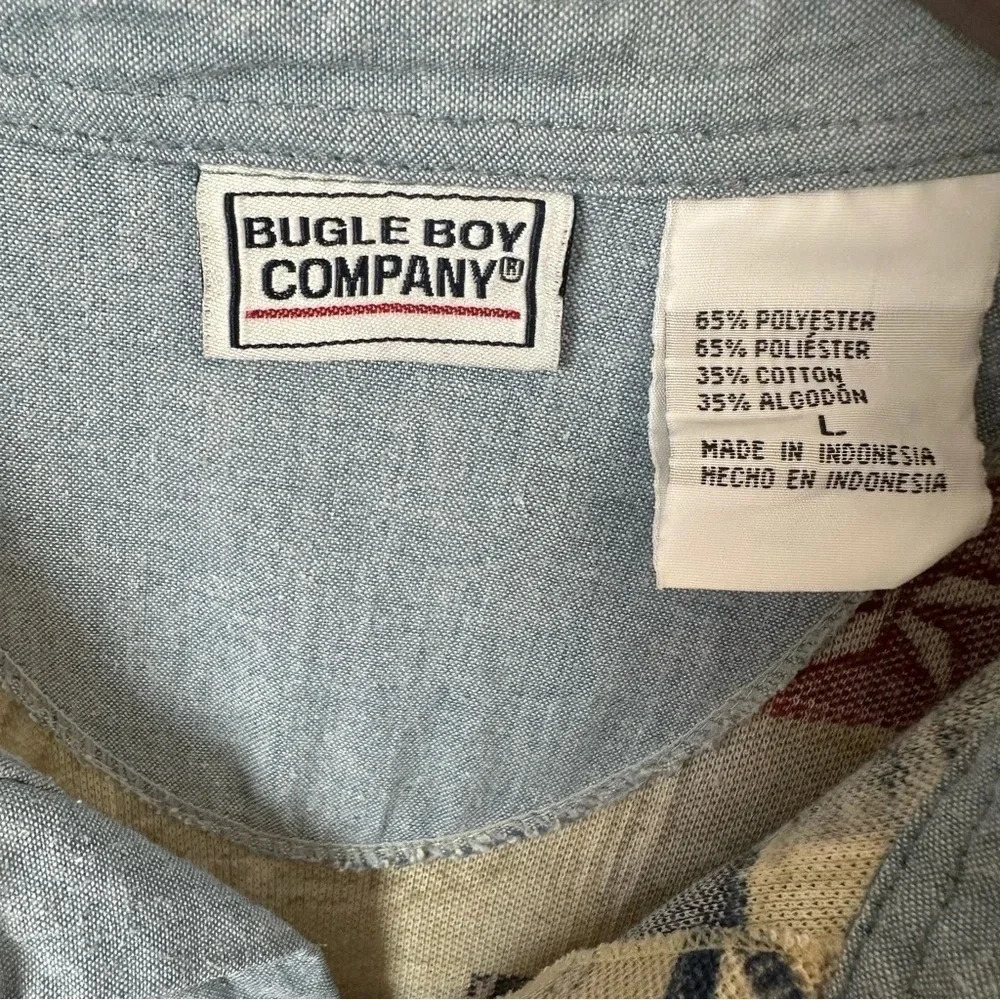 VTG Bugle Boy Nautical Y2K Collared Polo Shirt Sail Boat Short Sleeve L Preppy - Picture 3 of 8